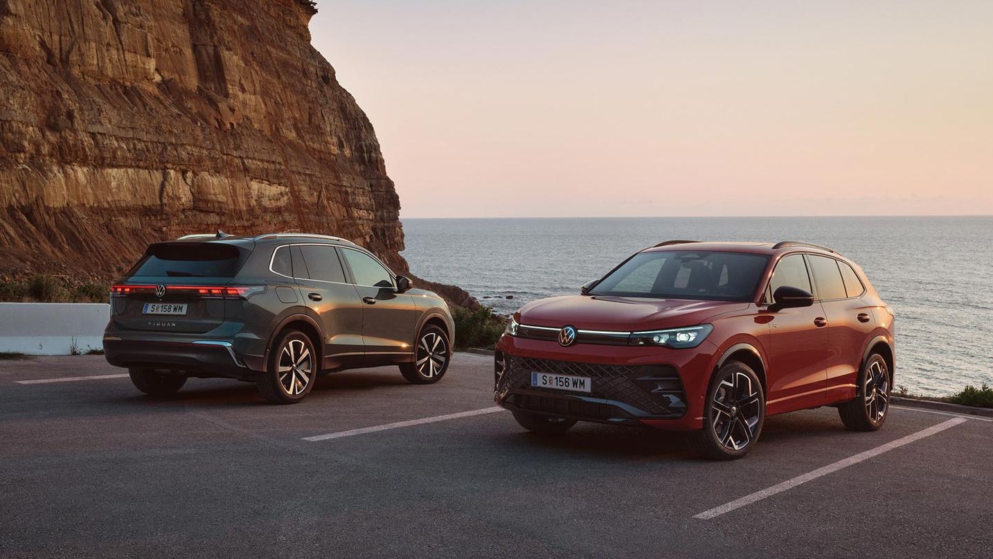 Zwei VW Tiguan geparkt vor der Küste in abendlicher STimmung