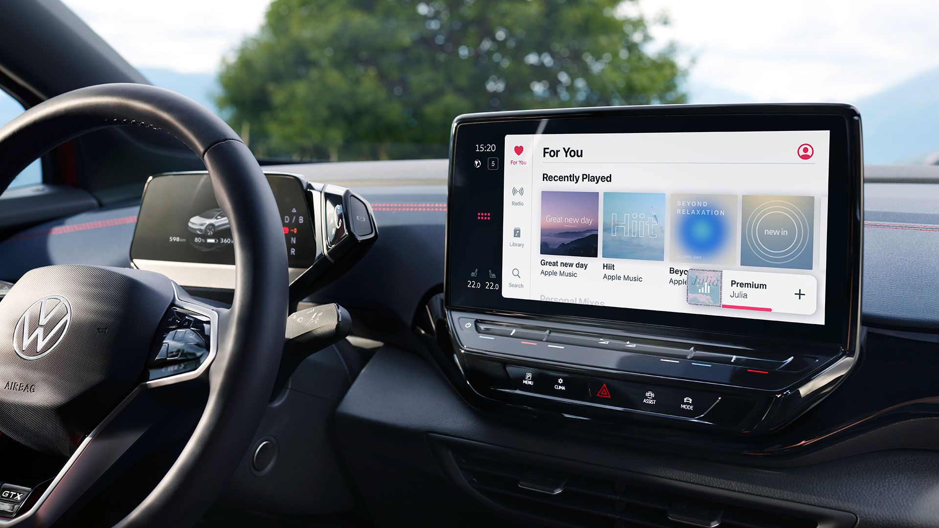 Detailansicht des VW ID.5 Infotainmentsystems