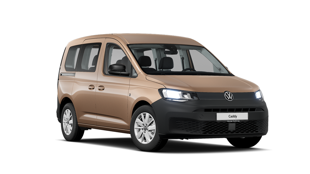 Frontansicht eines braunen VW Caddy