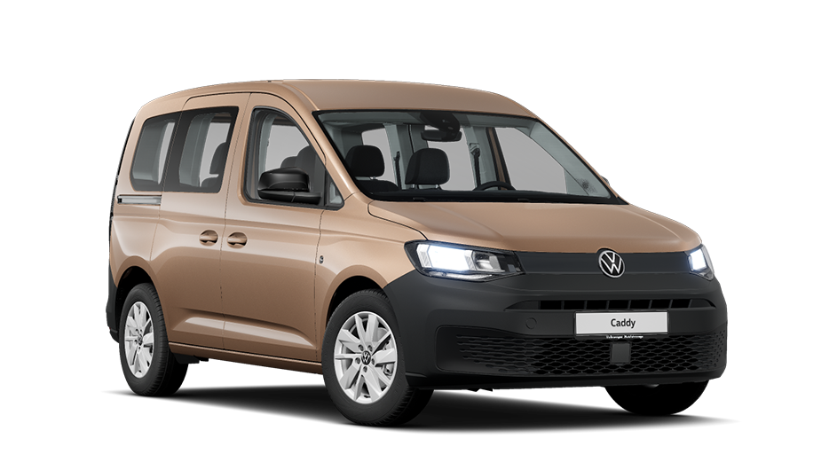 Frontansicht eines braunen VW Caddy