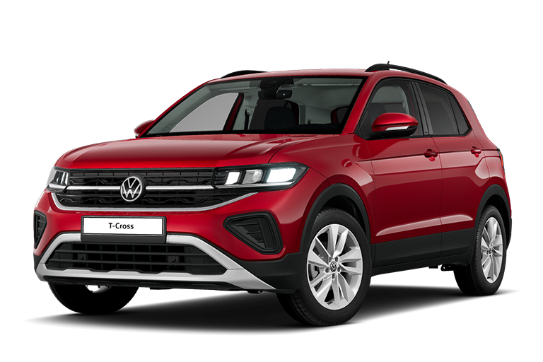 Frontansicht eines roten VW T-Cross Friends - Kings red metallic