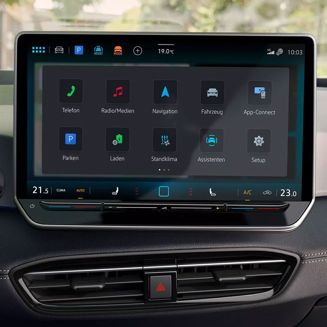 Detailansicht des Infotainmentsystems des VW ID.3 Pro