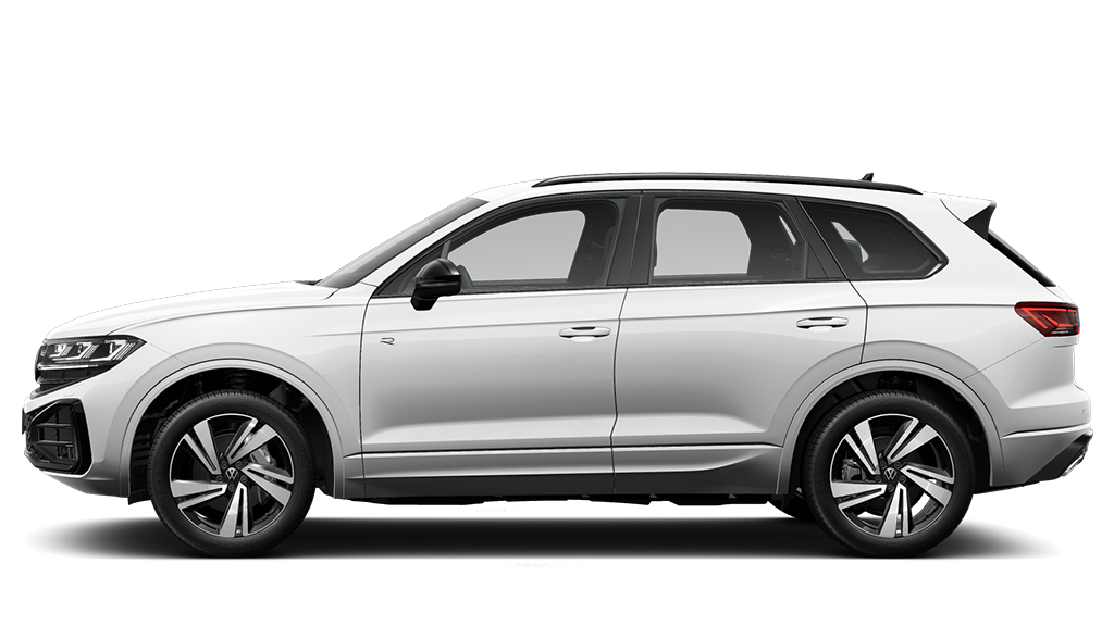 Seitenansicht eines weißen VW Touareg R-Line