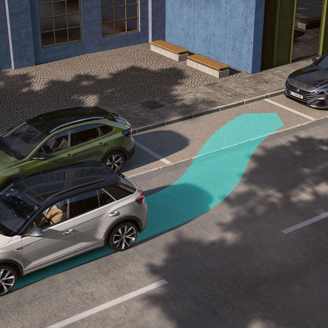 Grafische Darstellung des Park Assist am VW T-Roc