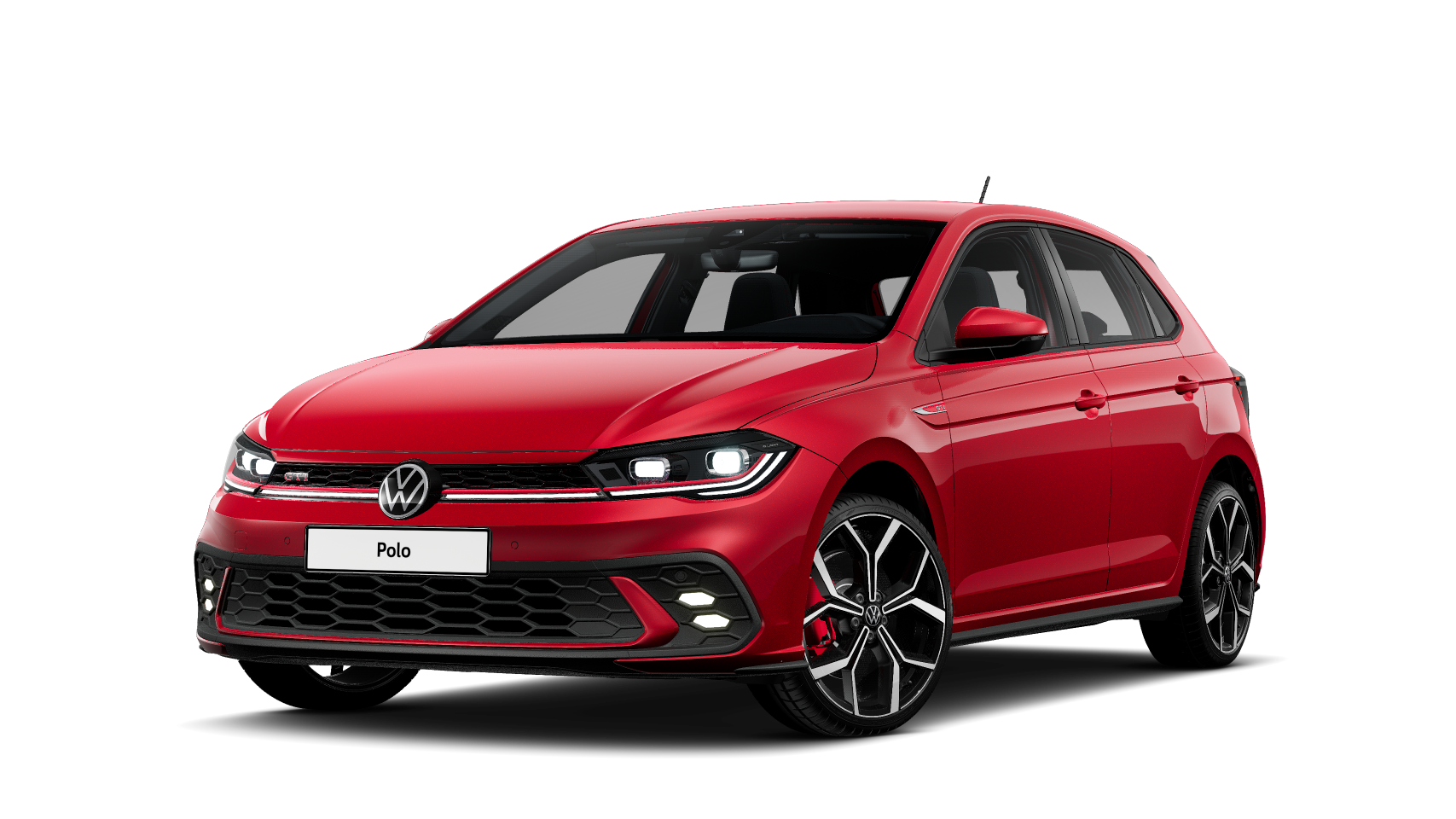 Schräge Frontansicht eines roten VW Polo GTI